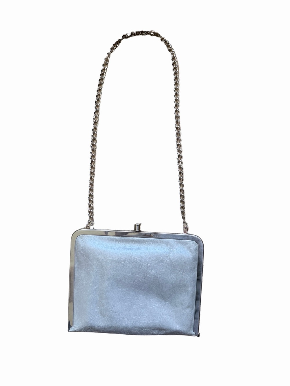 Vintage HOBO International Silver Leather Kiss-Lock Handbag